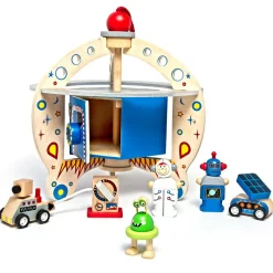 Eco-Friendly Small World Wooden Space Station Playset for Galactic Adventures