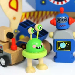 Eco-Friendly Small World Wooden Space Station Playset for Galactic Adventures
