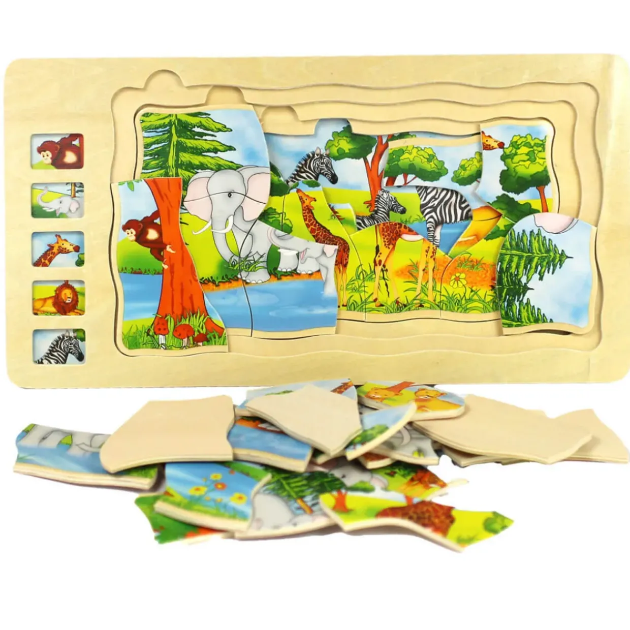 Safari Wooden Jigsaw Puzzle 5 Layers for Fun & Educational Play