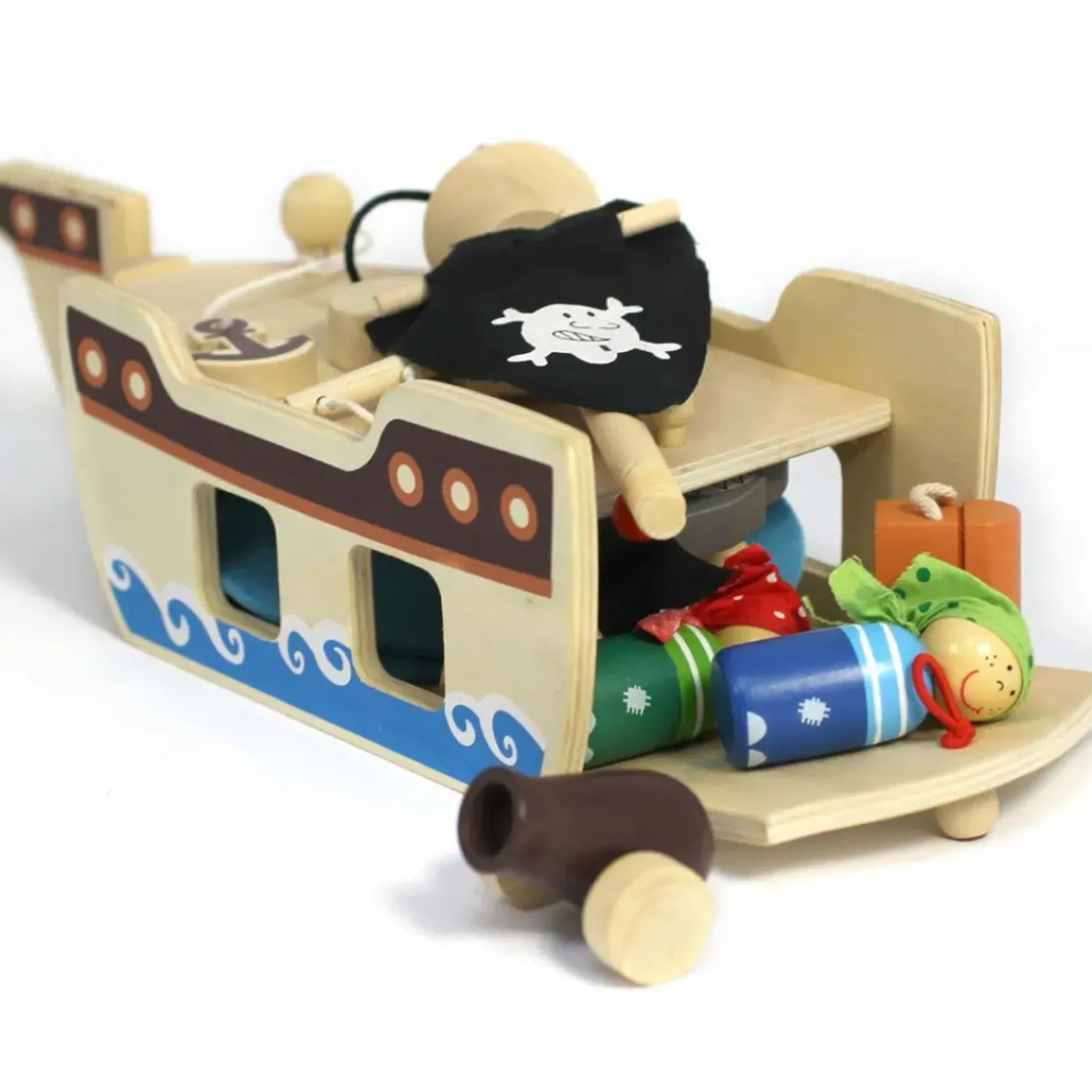 Small World Wooden Pirate Ship Playset with Figures & Accessories