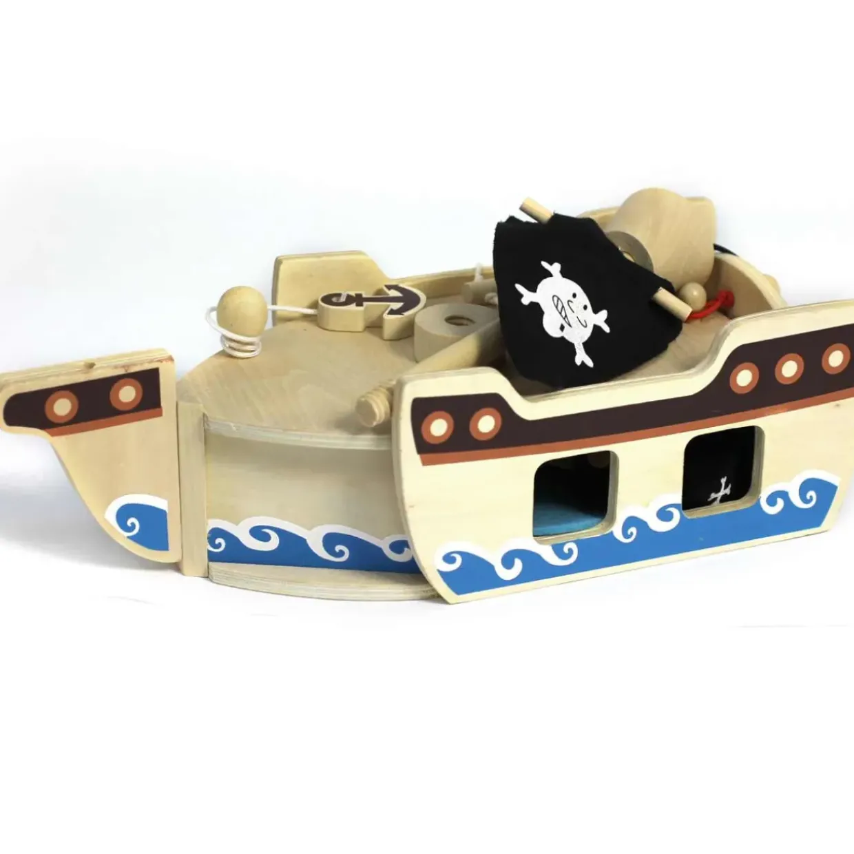 Small World Wooden Pirate Ship Playset with Figures & Accessories